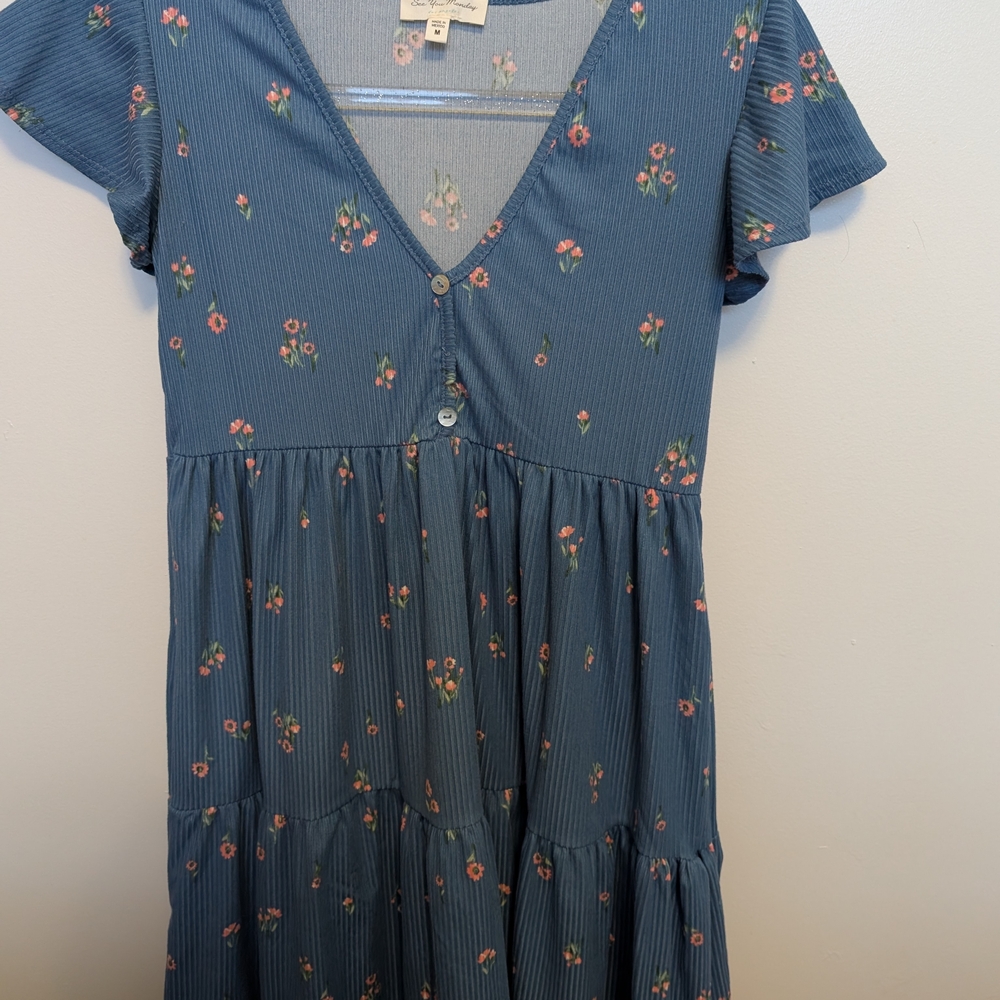 See You Monday Blue Floral Dress